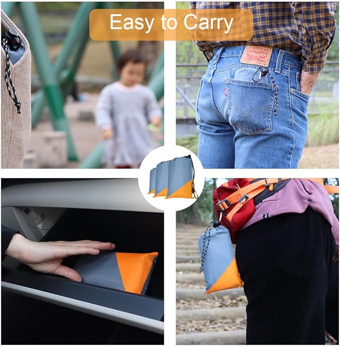 Orga'Neat Pocket Picnic Blanket, Beach Mat Waterproof Sandproof, Compact Lightweight Small Tarp for Camping, Hiking, Backpacking, Festival, Travel, Foldable in Bags (Grey/Orange, 55"x39")