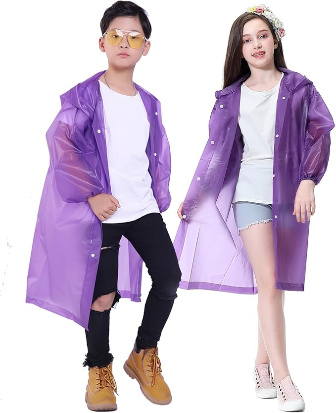 Kids Rain Jacket, 2 Pack Rain Ponchos for Kids - Reusable Raincoats for Boys and Girls Waterproof Outdoor Rain Gear