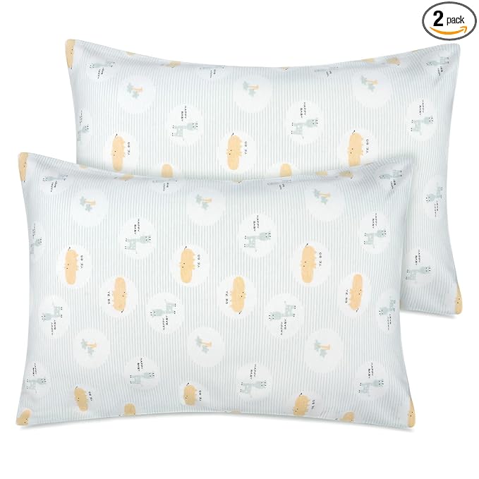 Zenssia Organic Cotton Toddler Pillowcase/Travel Pillowcase Pack of 2 Set 13x18 Inches with Envelope Closure - Soft & Breathable Baby Pillow Case Cover with Cute Animal Printing, Blue