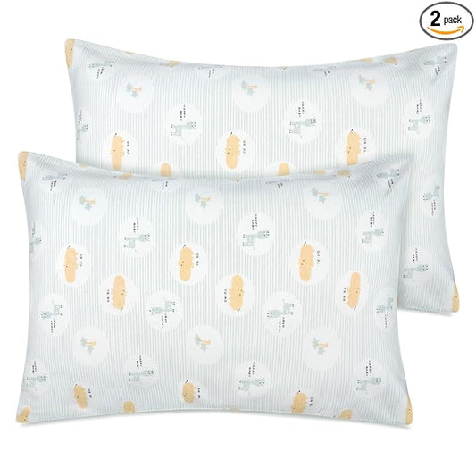 Zenssia Organic Cotton Toddler Pillowcase/Travel Pillowcase Pack of 2 Set 13x18 Inches with Envelope Closure - Soft & Breathable Baby Pillow Case Cover with Cute Animal Printing, Blue