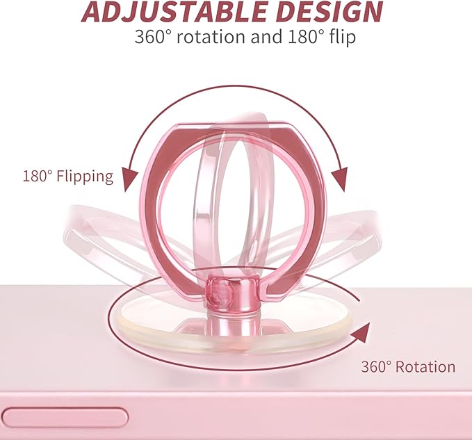 2 Pack Pink Jsoerpay Clear Phone Ring Holder, Transparent Cell Phone Ring Grip 360°Rotation Finger Ring Stand, Phone Kickstand Compatible with Most of Phones, Tablet and Case