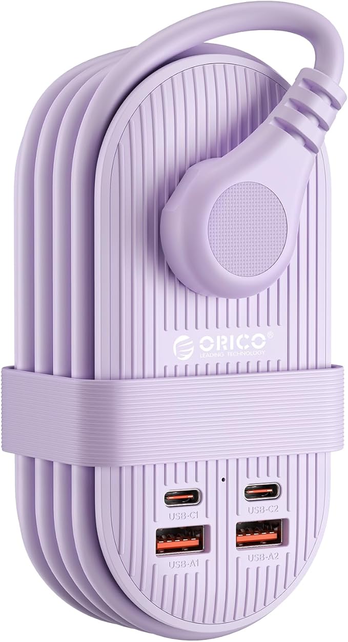 ORICO 45W Power Strip for iPhone 17 and Galaxy S25, 7 in 1 Charging Station with 3AC, 2 USB-A, 2 USB-C, 4ft Thin Extension Cord, Flat Plug Fashion Essential for Cruise Ship/Travel/Home/Dorm- TK45