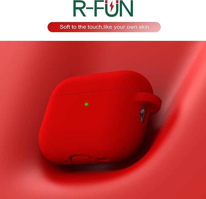 R-fun for AirPods Pro 3 Case (2025), Soft Silicone Protective Case Cover Compatible with Apple AirPods Pro 3rd Generation (USB-C Cable) for Women Men with Cleaning Kit and Keychain, Red