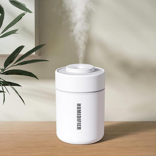 Small Mini Humidifier, USB Desk Cool Mist Humidifier Personal Portable Quiet Table Desktop Humidifiers for Cooling Home Office Car Summer Travel (180ml, White Grey)