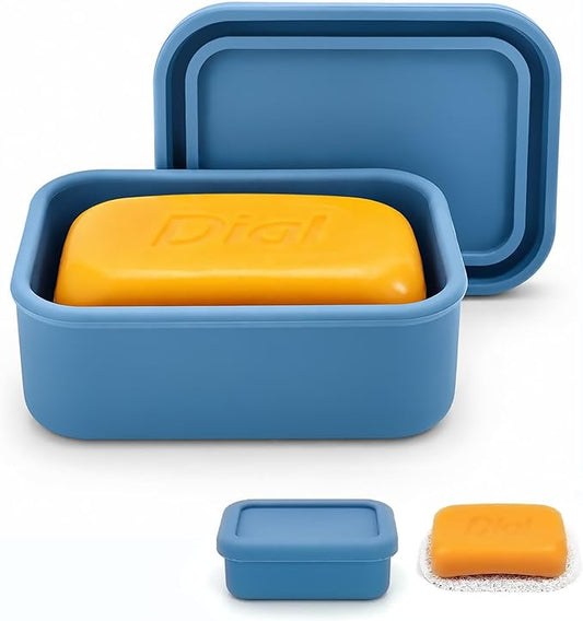 AIDIMMING Leak Proof Silicone Travel Soap Case with Drain Pad, Shatterproof Compact Bar Soap Container with Lid, Shatterproof Portable Soap Holder for Bar Soap, Travel Gym Camping(Dark Blue)