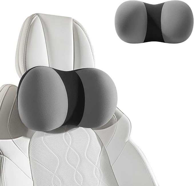 BABUR Car Headrest Pillow, 100% Memory Foam Softness Neck Support Pillow, Universal Fit Head Rest Travel Pillow for Pain Relief While Driving, Gray