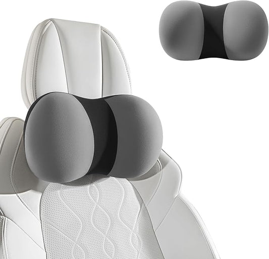 BABUR Car Headrest Pillow, 100% Memory Foam Softness Neck Support Pillow, Universal Fit Head Rest Travel Pillow for Pain Relief While Driving, Gray
