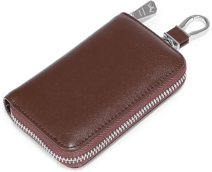Genuine Leather Key Holder Bag with 2 Card Slot & 6 Hooks & 1 Access Card,Key Case Car Key Holder Wallet for Men Women