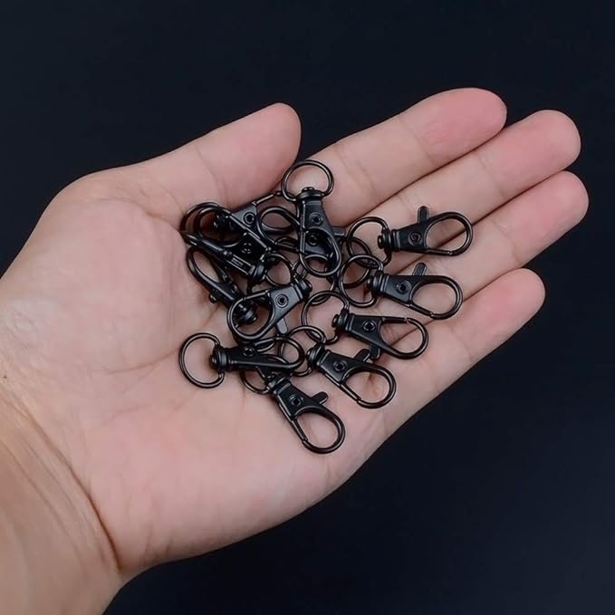 HXSEMAYIG Keychain Hooks with Key Rings, Metal Swivel Lobster Claw Clasps, for Keychain Clip Lanyard, Jewelry Making, Crafts (Gun Black)