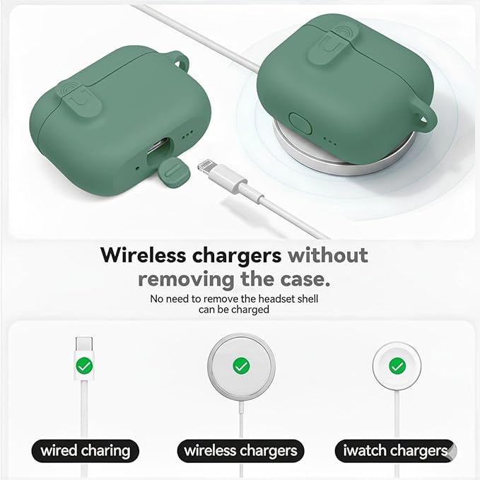 for AirPods 4 Case Cover with Cleaner Kit, Soft Silicone Cover for AirPods 4 Comes with Magnetic Lid Lock & Keychain-Solid for Women/Men,Pine Green