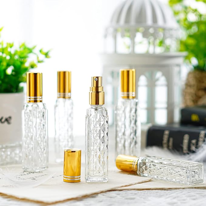 YU FENG 12pcs Glass Perfumes Bottle Empty Atomizer Refillable Spray Perfume Bottles Fine Mist Atomizer Cosmetic Container for Travel,10ml