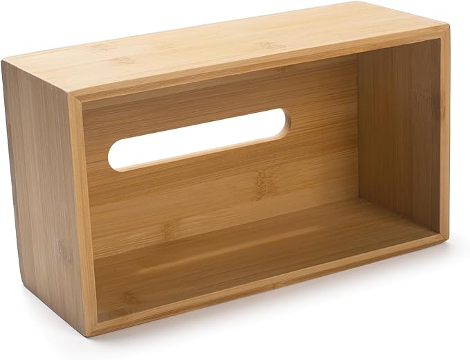 Bamboo Tissue Box Cover, Rectangular Wood Tissue Box Holder, Wooden Facial Paper Holder for Bathroom, Bedroom, Dinner Table, Office (1 Pack, 9.8 x 5.5 x 3.7 inch)