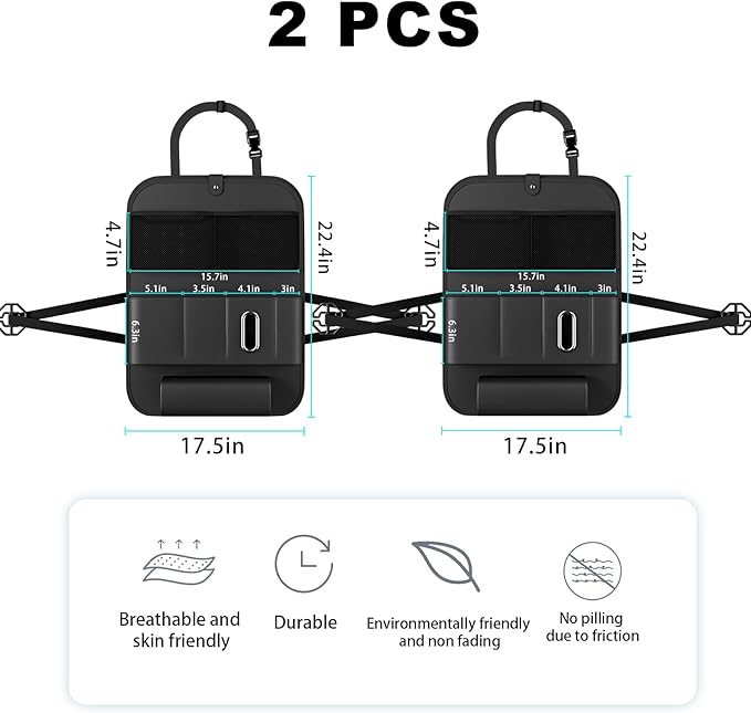 XDV Car Seat Organizers,Multi-functional Back Seat Protectors, Storage Pouches, Child kicking prevention and Tray Holders (for Cars, Kids, Seat Back and Rear Seats) (Black, 2 Pcs)