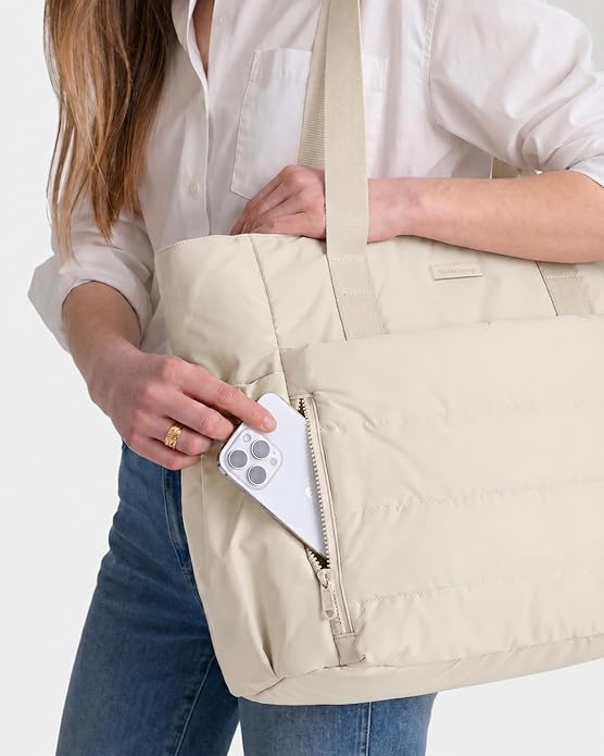 NISHEL Travel Puffy Tote Bag For Women, Ultra-Lightweight Large Tote Purse For Office Day And a Short Weekend Getaway