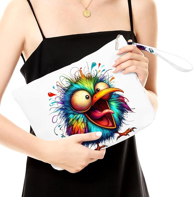 Fokongna Cute Print Wet Bag, Small Portable Waterproof Multi-Functional Organizer for Women, Multicolor Psychedelic Fluffy Bird, Ideal for Daily, Beach & Travel