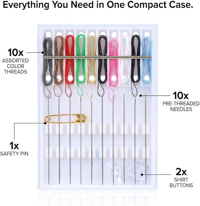 Mini Sewing Kit, 80 Pieces in 8 Compact Cases with Pre-Threaded Needles, Assorted Color Threads, Safety Pin, Shirt Buttons, Portable Travel Emergency Repair Kit for Home, Hotel, Business Trip