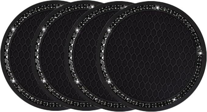 Yousheng PCS Bling Car Cup Coaster, Universal Holder Insert Rhinestone Anti Slip Silicone Accessories Suitable for Most Interior, Best Gift Women, Black and Black