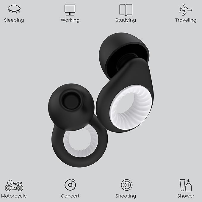 Ear Plugs for Noise Reduction, Reusable High Fidelity Earplugs for Concerts, Musicians, Motorcycles, Study, Parent, Party, Flights & Noise Sensitivity, 25-30dB Noise Cancelling Black White