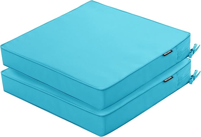 Outdoor Chair Cushions 24 x 24 Inch Water Resistant Patio Chair Cushions with Tie 3 Year Color Fastness Thick Outdoor Seat Cushion for Garden Lawn Patio Furniture Teal Set of 2