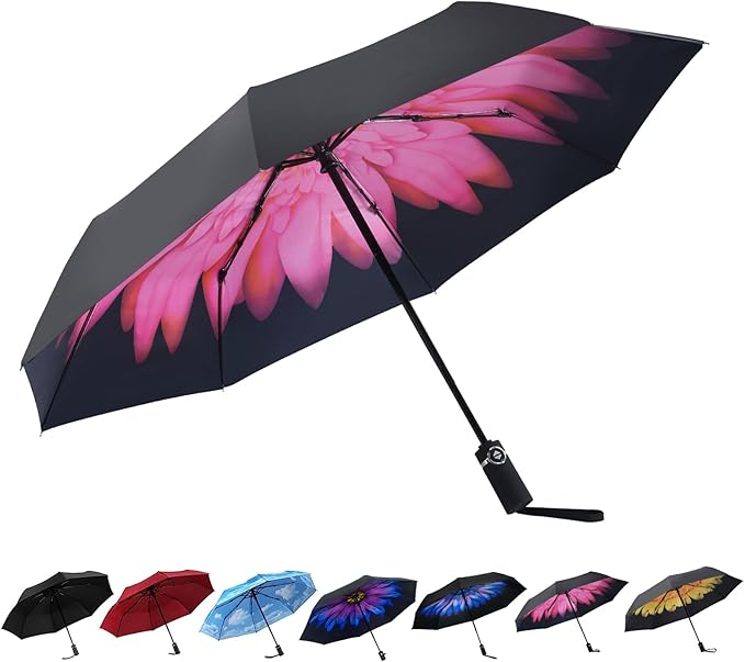 SY COMPACT Travel Umbrella for Rain, Windproof Automatic Compact Umbrella, UV Sun Protection, Lightweight Waterproof Travel Size for Backpack & Car, Factory Direct