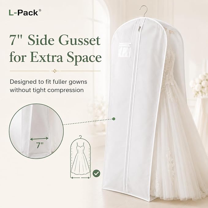 LPack Garment Bag for Long Dresses, Extra Long Breathable Garment Bag with Pockets & Gusset for Wedding Gowns, Bridal, Prom & Formal Dresses, Travel & Storage, White, 72"