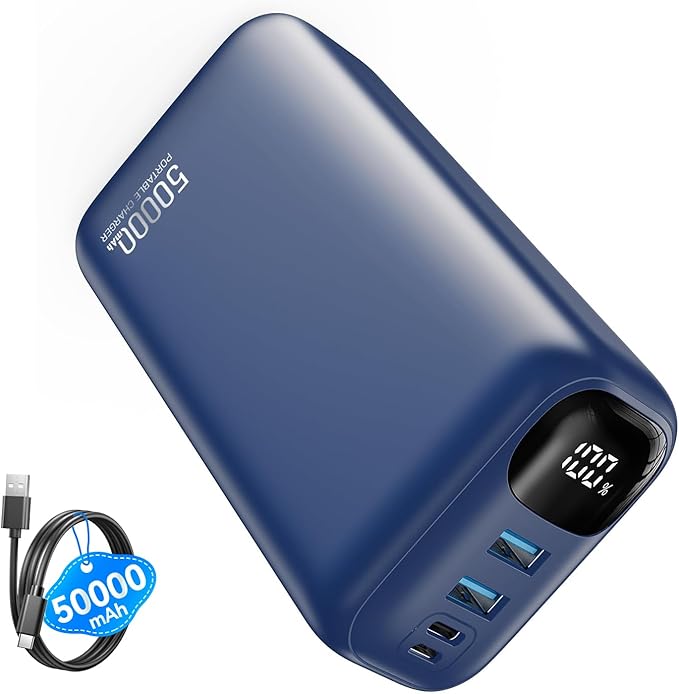 PIFFA Portable Charger Power Bank - 50000mAh Battery Pack, 22.5W Fast Charging Powerbank,Travel Essential for Portable Phone Charger, USB-C Phone Charger for iPhone 17/16/15/14/13 Samsung-Dark Blue