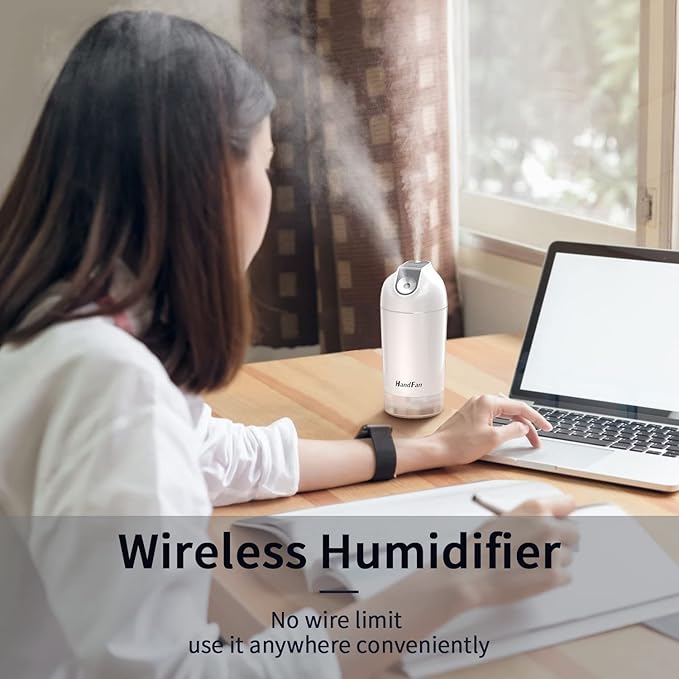 HandFan Small Portable Humidifier Rechargeable, 480ml Wireless Ultrasonic humidifier Battery Operated, Mini Personal Cordless Cool Mist Humidifiers, for Bedroom Office Travel Car Plants(Gray)
