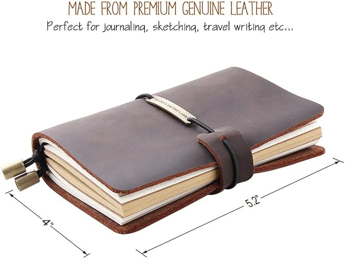 Robrasim Refillable Handmade Travelers Notebook, Leather Travel Journal Notebook for Men & Women, Perfect for Writing, Gifts, Travelers, Small Size 5.2" x 4" Inches - Coffee