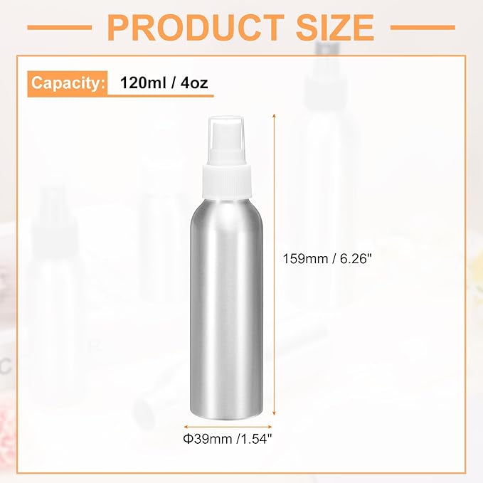 HARFINGTON 3pcs Aluminum Fine Mist Spray Bottles 120ml/4oz Metal Small Liquid Alcohol Refillable Travel Container with White Plastic Nozzle Cap for Perfume Skincare Cosmetic Storage Bottle
