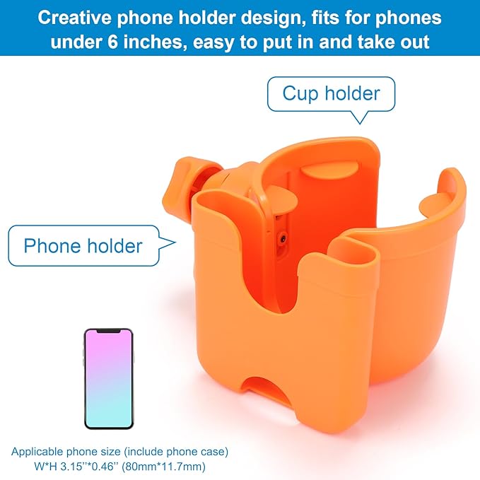 Accmor Stroller Cup Holder with Phone Holder, Bike Cup Holder, Universal Cup Holder for Uppababy Nuna Doona Strollers, 2-in-1 Cup Holder for Walker, Wheelchair, Scooter