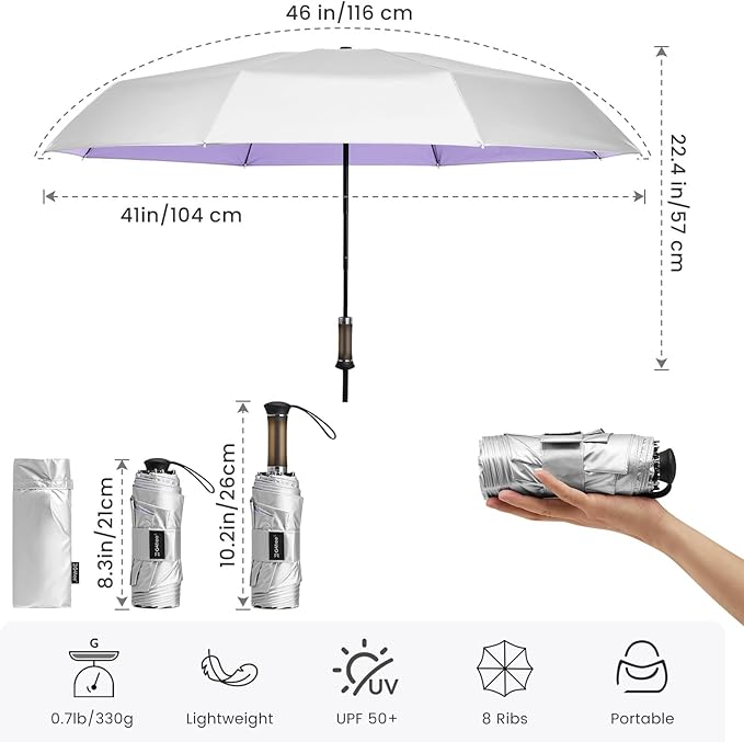 G4Free 46 Inch Mini Travel Umbrella with Retractable Handle, Pocket Size Umbrellas for Sun Rain. UV Protection UPF 50+, Small Compact Umbrella