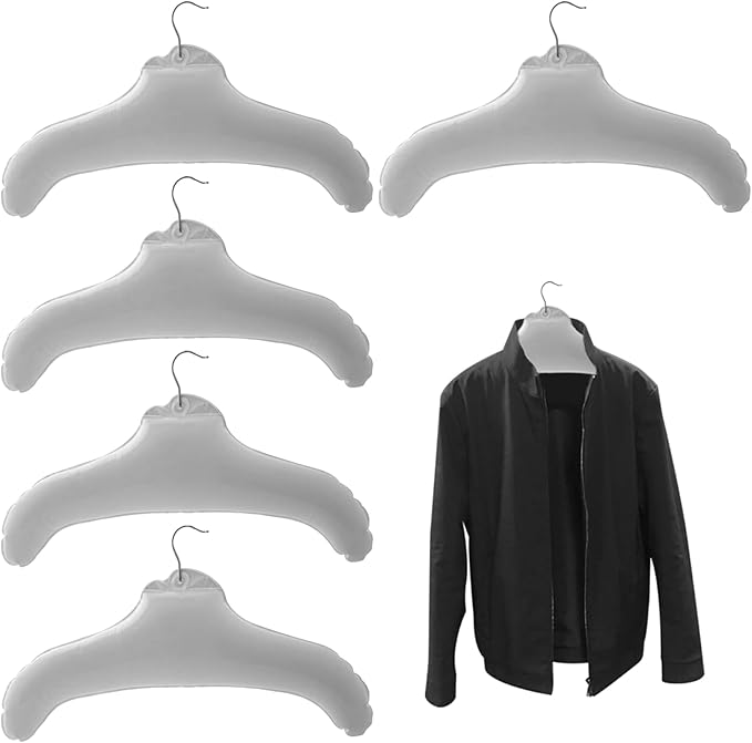 Portable Hangers, 5Pcs Inflatable Hangers Waterproof Leakproof 17x10 White PVC Portable Hangers for Travel, Business Trip, Camping, Travel Hangers