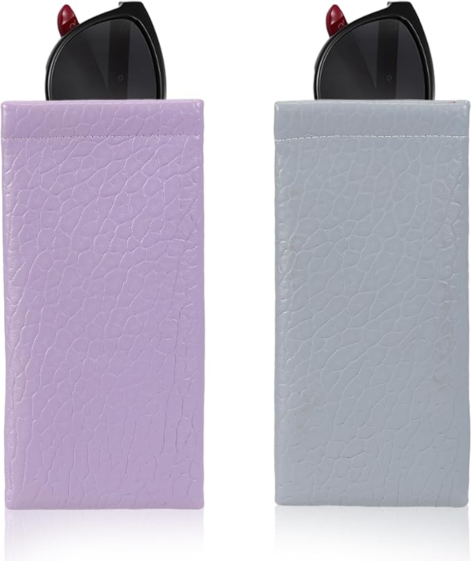 Squeeze Top Sunglass Pouch - Portable Sunglass Organizer Pouch Bags Soft PU Leather Glasses 2 Pack