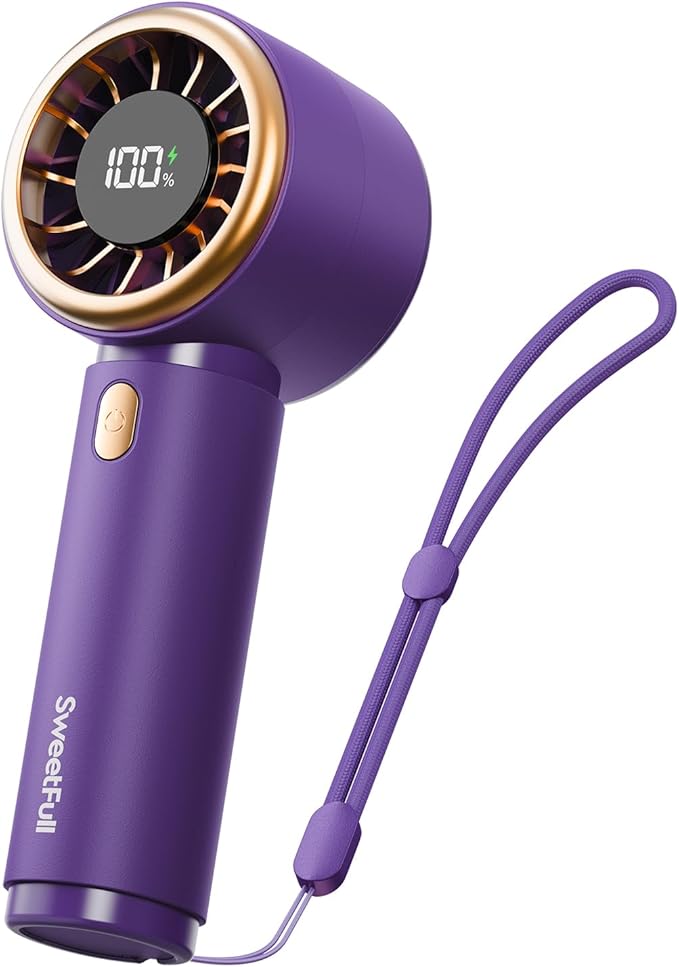SWEETFULL Mini Fan Portable - Cute Handheld Turbo Fan with Rechargeable Battery, 5 Speeds, Small Hand Personal Travel Essentials for Women, Girls, Kids, Lash, Makeup - Royal Purple