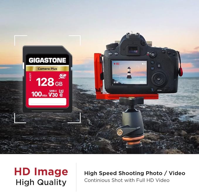 GIGASTONE 128GB SD Card 5-Pack, Camera Plus, UHS-I A1 V30 U3 SDXC Memory Card High Speed UHD Video Compatible with Digital Camera, with 5 Mini Cases