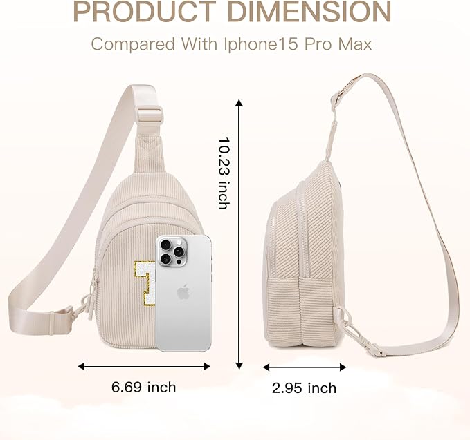 Viverte Small Corduroy Sling Bag Initial Crossbody Bag Fanny Pack for Girls Personalized Birthday Gifts for Teen Girls Gifts