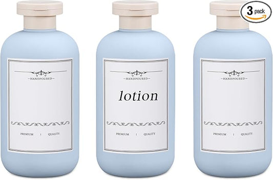 10oz Travel Shampoo Bottle, Empty Plastic Squeeze Bottles with Flip Cap, Lotion Container for Toiletries Travel Size Shampoo and Conditioner (3 PACK BLUE)
