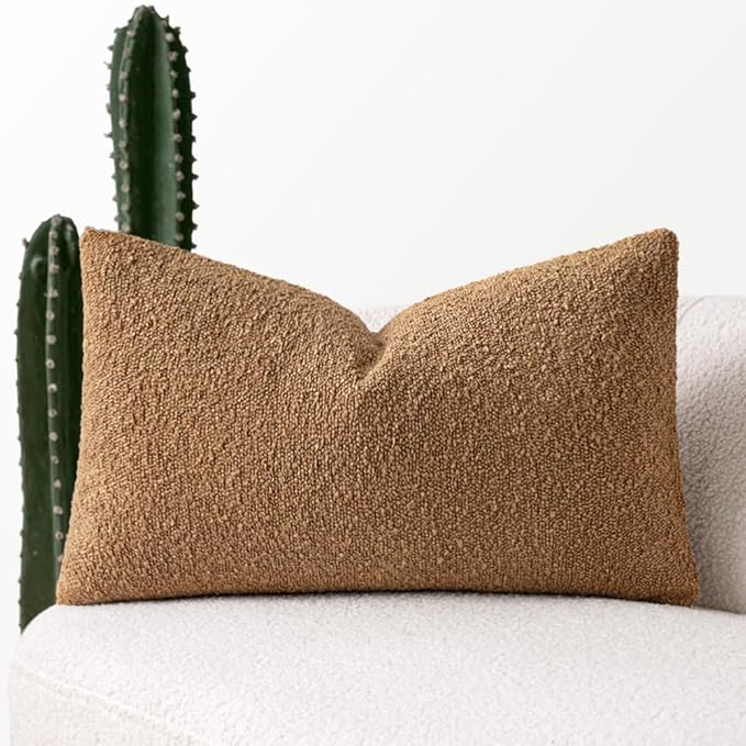 MIULEE Textured Boucle Throw Pillow Cover Brown Accent Solid Lumbar Pillow Case Decorative Vintage Soft Pack of 1 Couch Cushion Mid Century Chair Sofa Bedroom Livingroom Home Decor,24x12 Inch