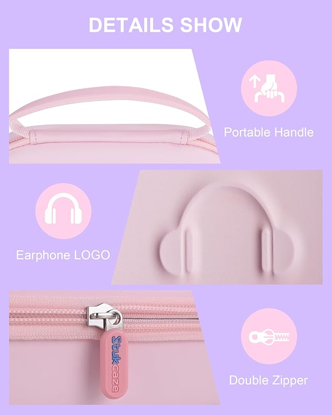 Headphone Case for Sony WH-CH720N Soundcore by Anker Q20i, Hard Portable Over Ear Headphone Carrying Case, Wireless Headphone Storage Protective Case for Travel Home (Pink)