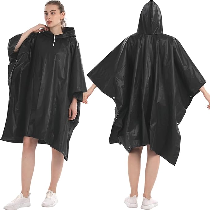 Rain Ponchos for Adults, 2 Pack Raincoats Jacket Reusbale with Drawstring Hood Sleeves for Women Men