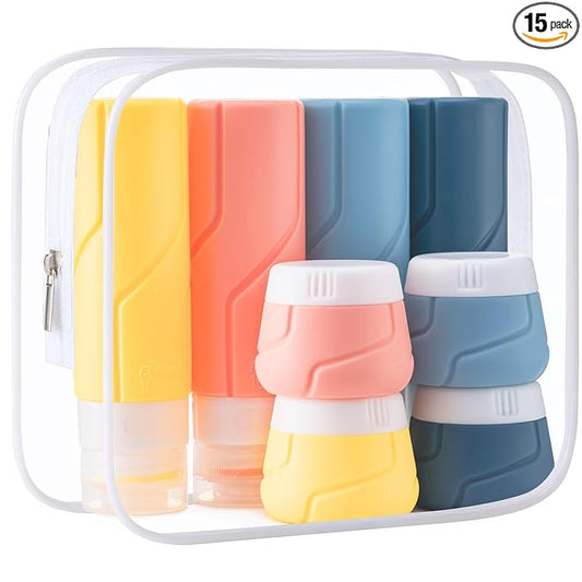 MODENGKONGJIAN Travel Bottles for Toiletries,TSA Approved Silicone Squeezable Travel Shampoo Bottles, 3oz Leak Proof Refillable Toiletry Cosmetic Containers （15 Pcs/Colorful）