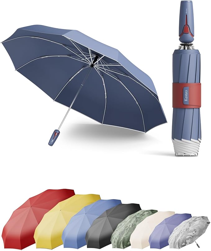 Windproof Travel Umbrella for Rain, Withstand 85MPH Winds, 52 Inch Automatic Reverse Fold Umbrellas Easy Auto Open Close, Portable Compact Umbrella Includes Cover Bag, Perfect for Travel, Car, Commute, Women Men, Backpack