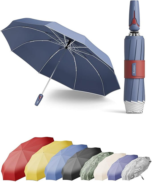 Windproof Travel Umbrella for Rain, Withstand 85MPH Winds, 52 Inch Automatic Reverse Fold Umbrellas Easy Auto Open Close, Portable Compact Umbrella Includes Cover Bag, Perfect for Travel, Car, Commute, Women Men, Backpack