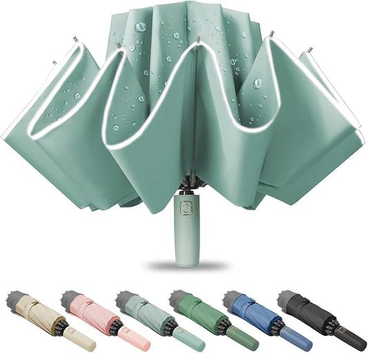 Fogkey Large Windproof Travel Umbrella - Reverse Auto Folding Car Umbrella for Rain and Sun, Compact Inverted Design with Waterproof Canopy, 10 Durable Ribs, Fits Backpack, Portable for Women & Men