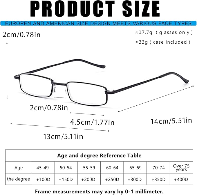 Viseng Slim Mini Metal Reading Glasses Compact Lightweight Portable Readers with Glasses Case for Reading Case +3.5 Purple+gold+red