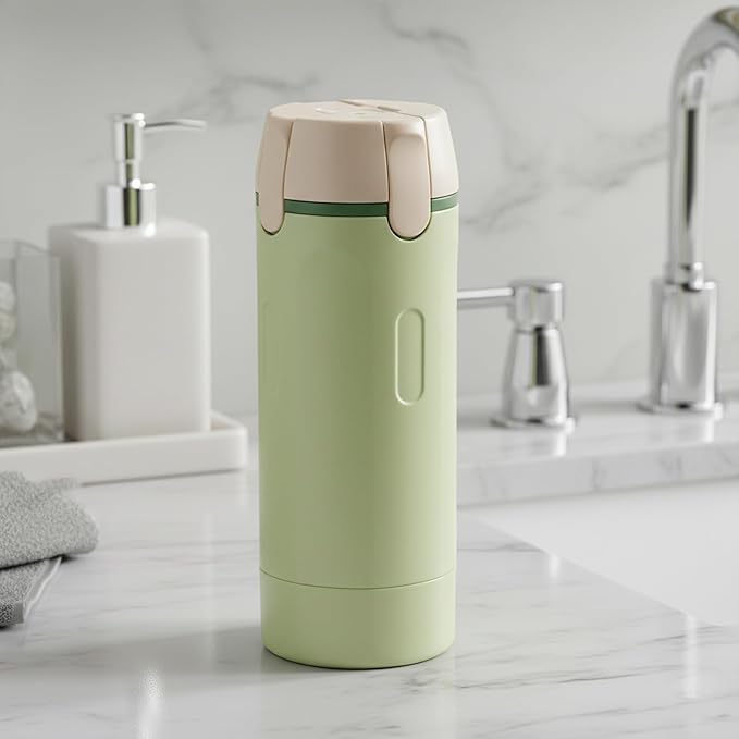 4 in 1 Travel Dispenser Bottle, Refillable Leak Proof Travel Size Bottles for Toiletries, Shampoo, Body Wash, Lotion, Conditioner (Light Green, 16.5cmx5.5cm, 30ml x 4, Plastic)