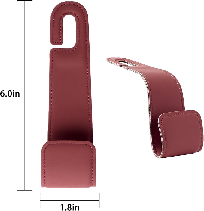 Leather Car Purse Hooks with Larger Strap Holder Purse Hook Purse Holder for car car seat Back Hooks Automotive seat Back Organizer headrest Hooks for Bags and Purse (Red, 2pcs)