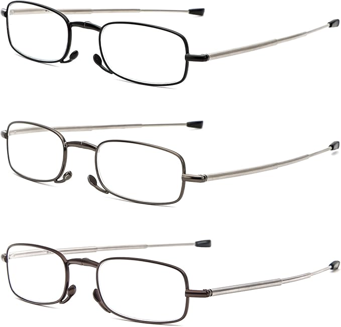 2 Pack Folding Reading Glasses Stainless Steel Mini Anti-Blue Light Blocking Reader for Men Women