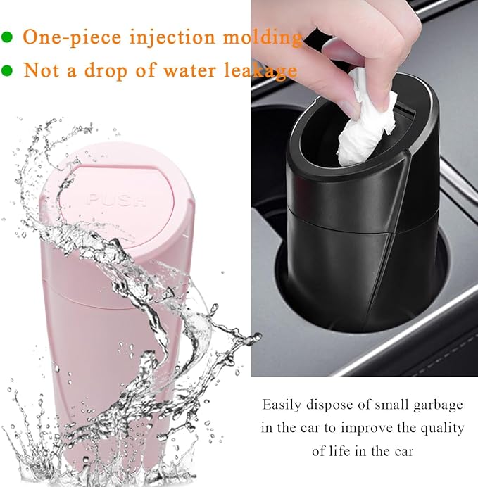 Car Trash Can with Lid, Portable Leakproof Auto Cup Holder Door Garbage Container, Multipurpose Waterproof Mini Cup Holder Trash Can Interior Organizer for Car Home Office (Pink)