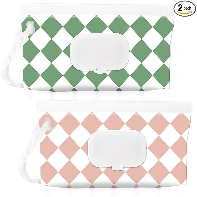 FEBSNOW 2 Pack Baby Wipes Dispenser Holder, Portable Refillable Baby Wet Wipes Pouch Container Reusable Travel Case